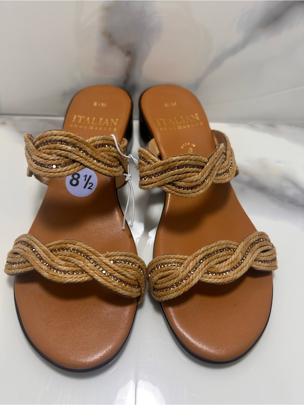 Italian Shoemakers Tan Braided Double-Strap Slide Sandals
